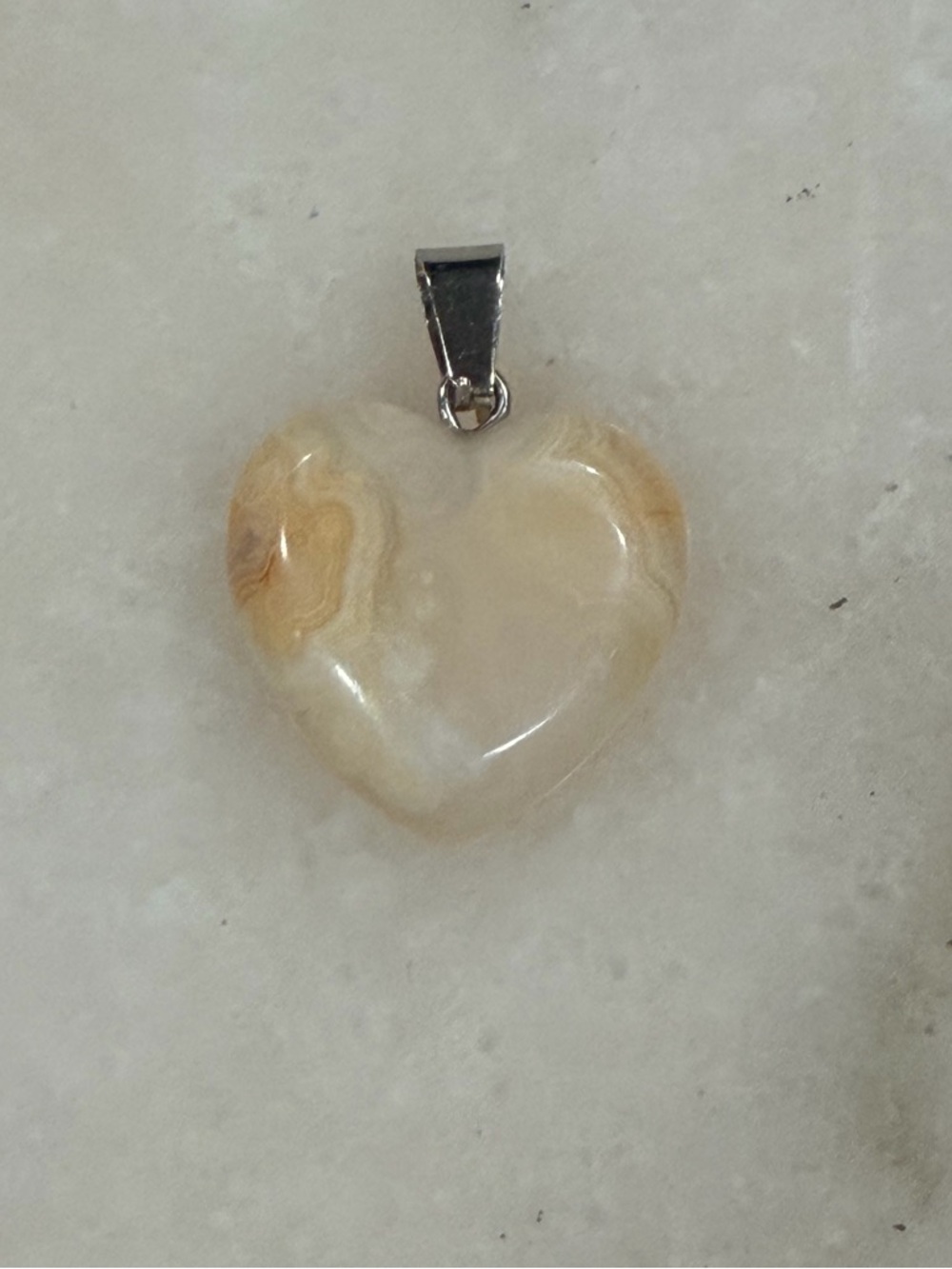 Hand Crafted Agate Cream and Beige Heart Pendant